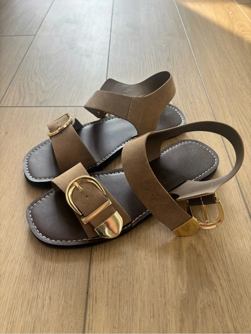 Universal Thread Brown Suede Sandal with Gold Buckles